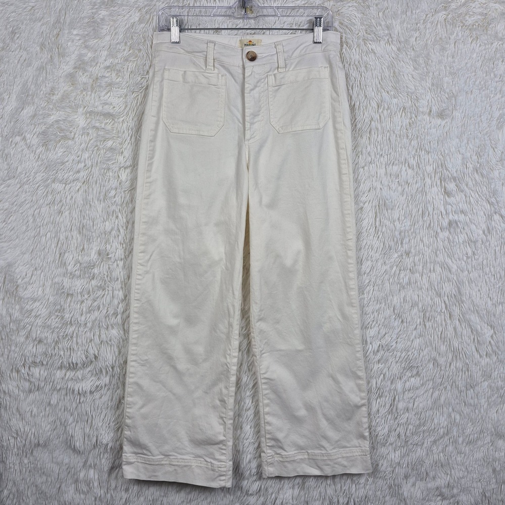 Marine Layer Womens White Wide Leg‎ Crop Utility Pants Size 6 High Rise Cotton